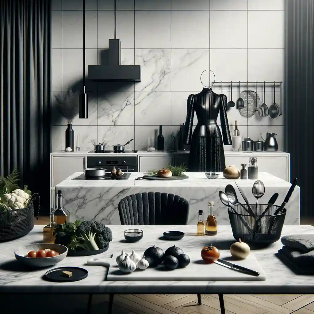 O ambiente é uma cozinha contemporânea e elegante com design minimalista