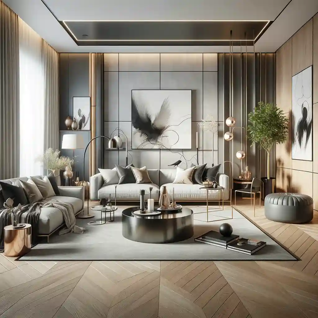 O ambiente é uma sala de estar contemporânea